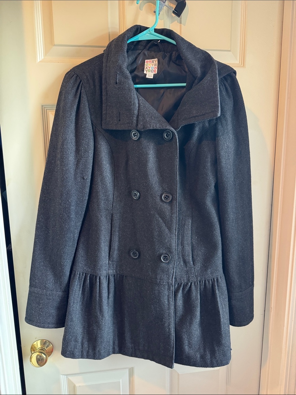 Roxy Gray Double-Breasted Pea Coat